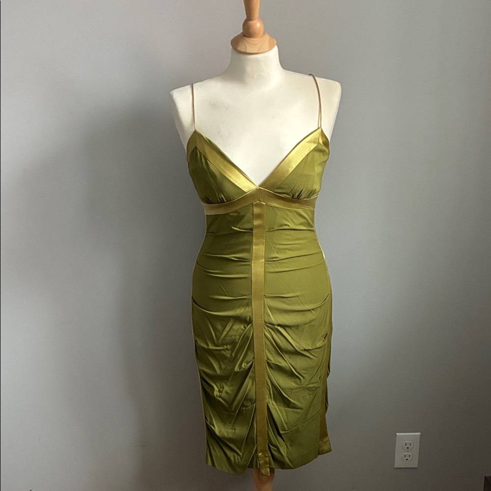 Nicole Miller Olive Green Midi Dress
